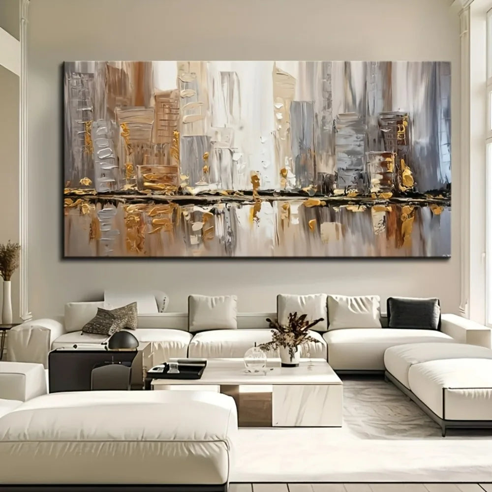 Modern Abstract Oil Painting in Pine Frame with Art Deco Accents