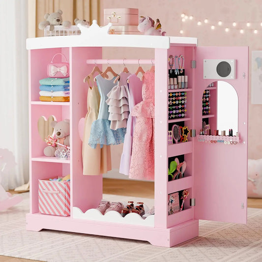 Kids Armoire With Jewelry Cabinet And Mirror And Shelves