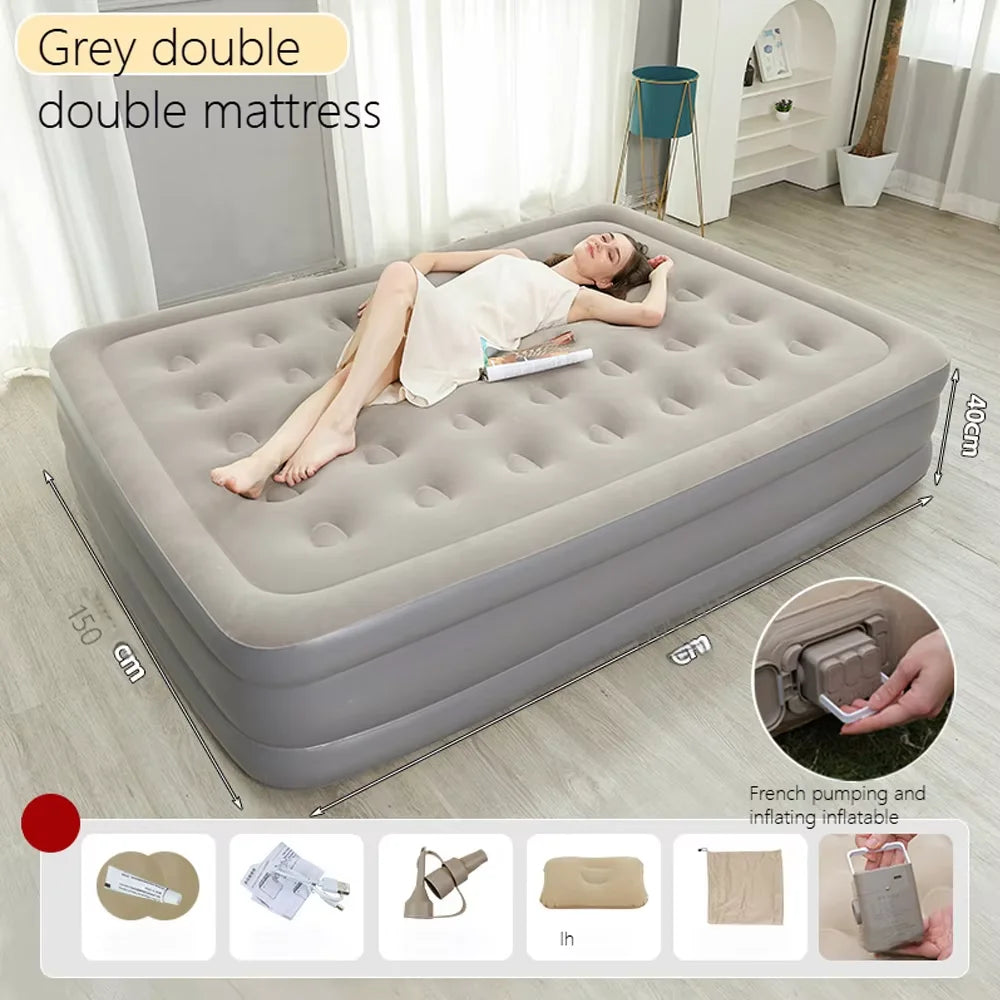 NONECN Inflatable Camping Air Bed With Backrest For Two