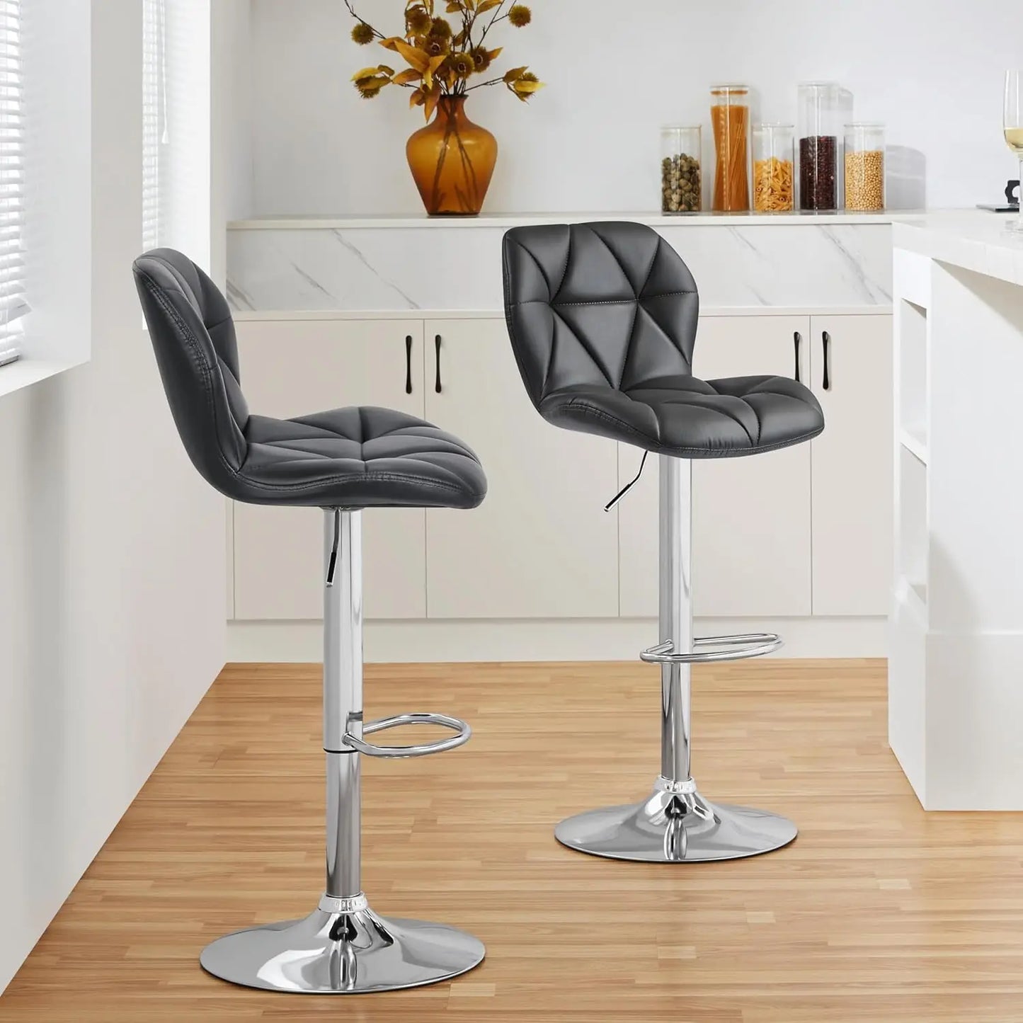 Bar Stools Set 2 Modern Adjustable PU Leather Swivel