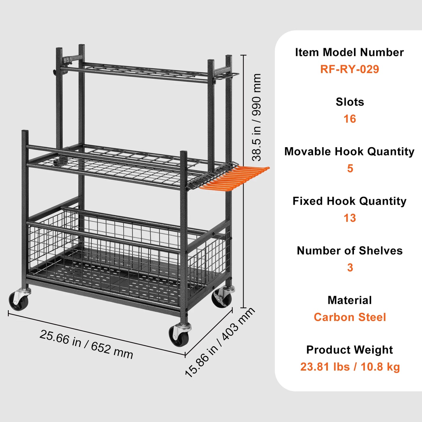 Garden Tool Organizer Tower Rack With Hooks And Wheels