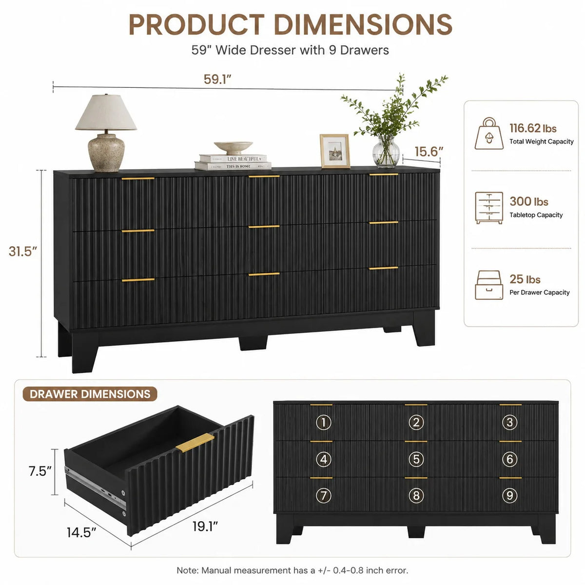 Modern Wood Nine Drawer Dresser Storage Cabinet Furniture