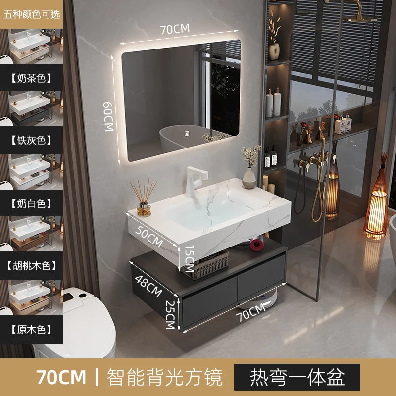 Solid Wood Vintage Bathroom Cabinet with Mirror and Integrated Basin