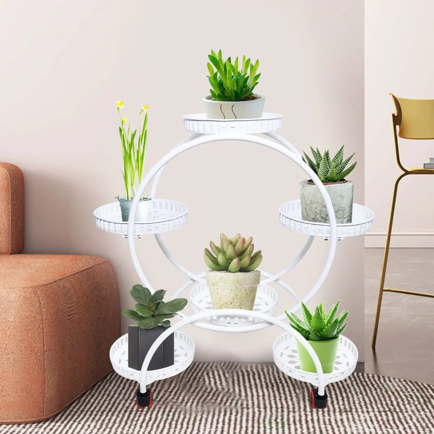 Metal Plant Stand Six-Pot For Patio Garden Living Space