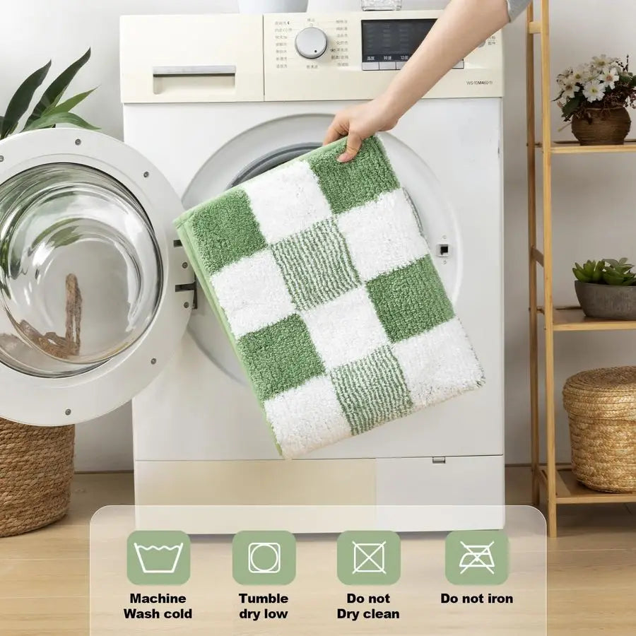 Checkered Bathroom Rug Five Piece Non Slip Microfiber Mats
