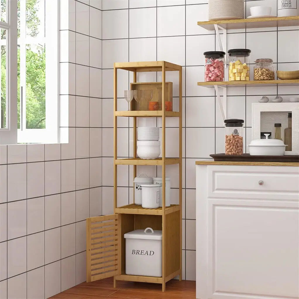 Bamboo Freestanding Bathroom Cabinet Storage Corner Rack