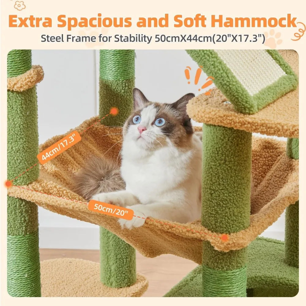 Taoqimiao 71 Inch Multi Level Cactus Cat Tree for Large Indoor Cats