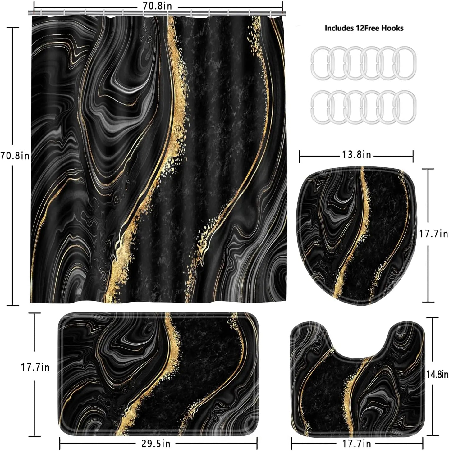 Modern Abstract Bathroom Decor 4 Piece Shower Curtain Set