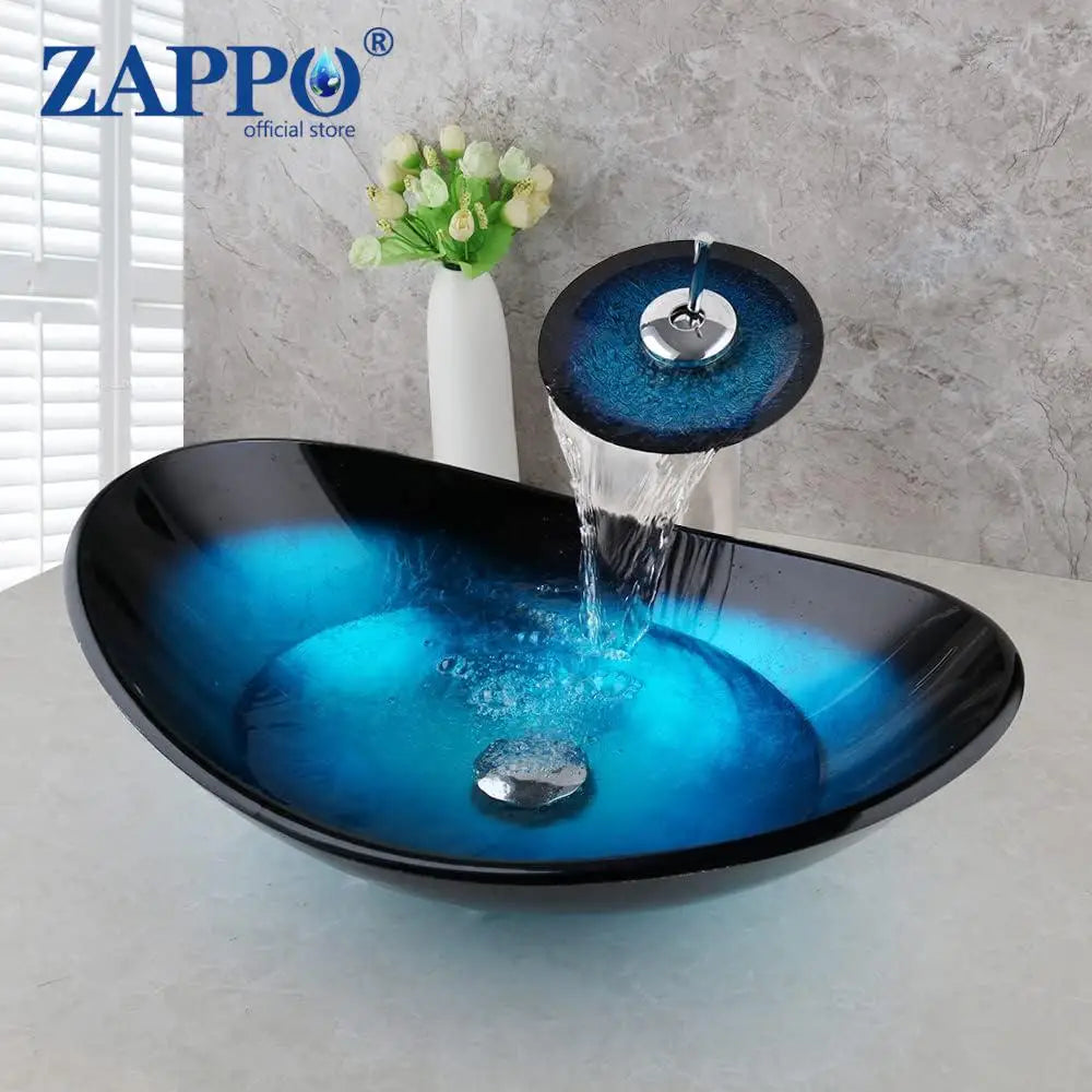 Torayvino Tempered Glass Vessel Sink With Waterfall Faucet