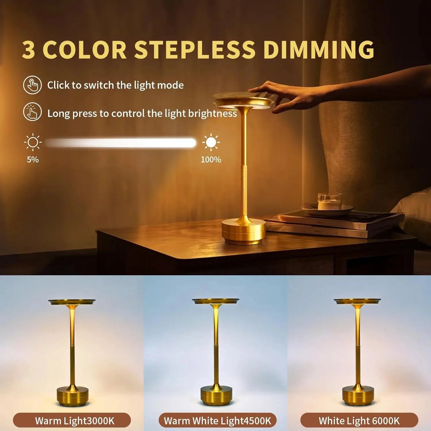 Hph Metal Touch Dimming Rechargeable Led Desktop Lamp
