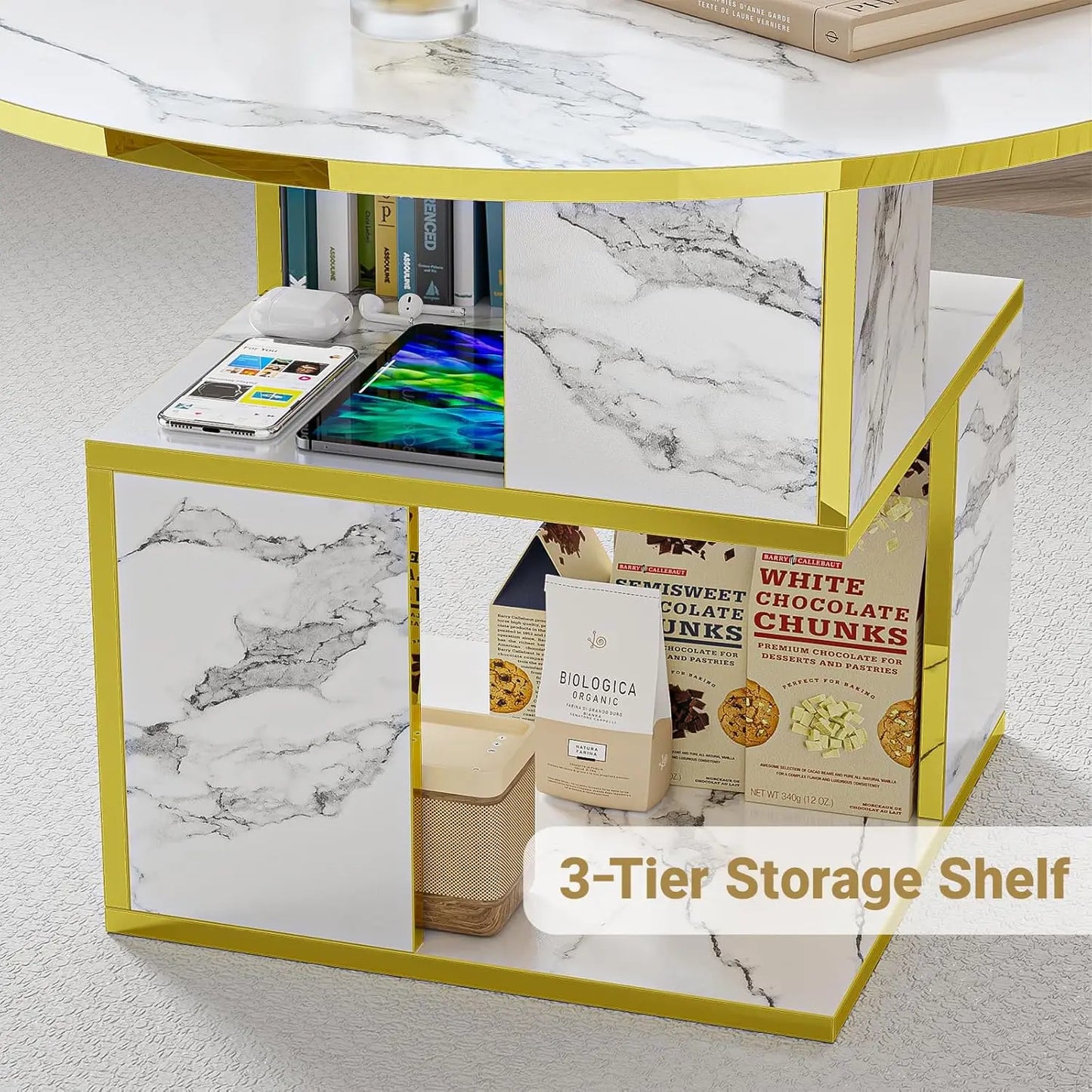 Merronix 3 Tier Round Coffee Table With Storage Modern