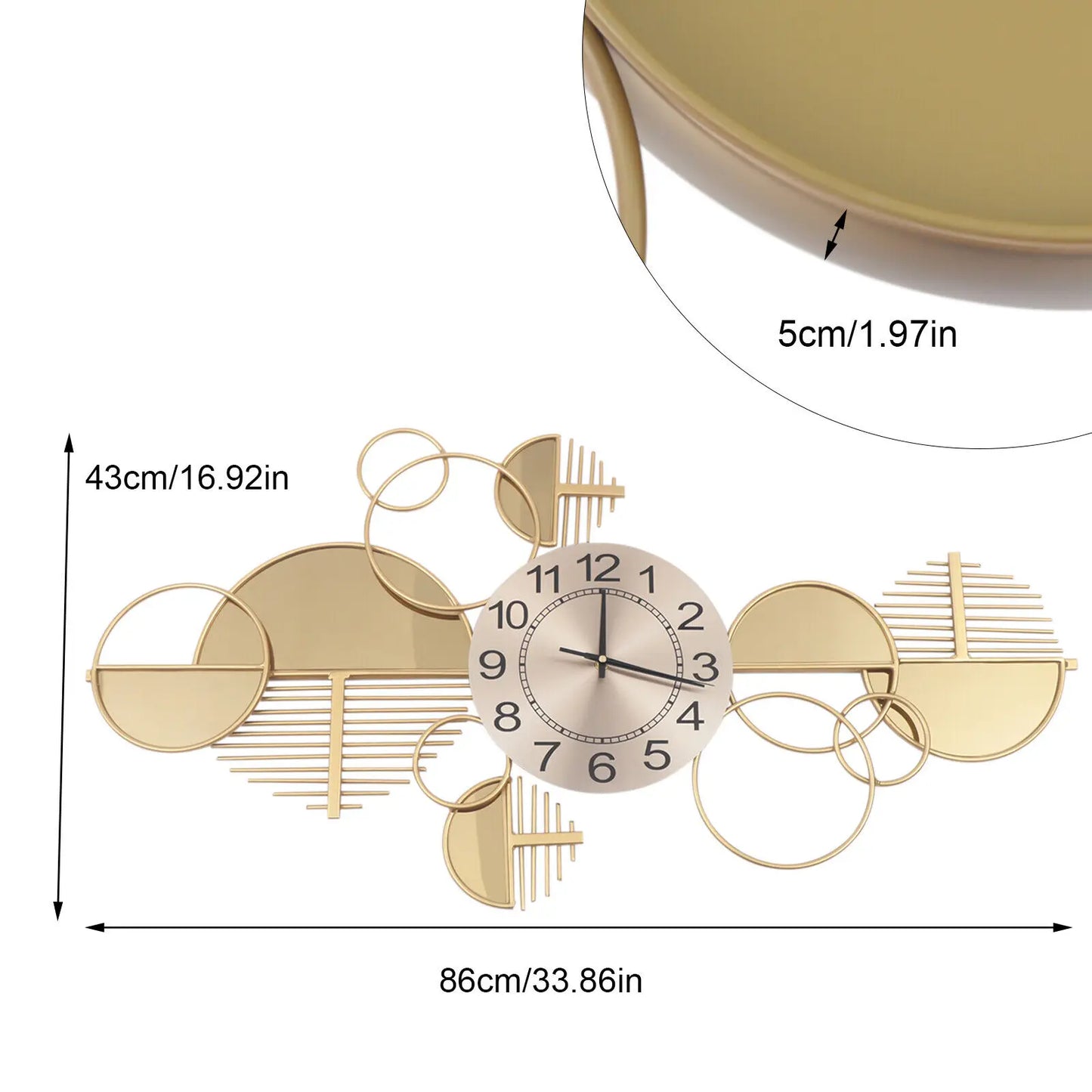 Modern Wall Clock Mid Century Metal Minimalist Home Decor