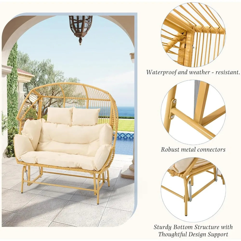 MKDK Outdoor Wicker Double Egg Loveseat Rocking Glider