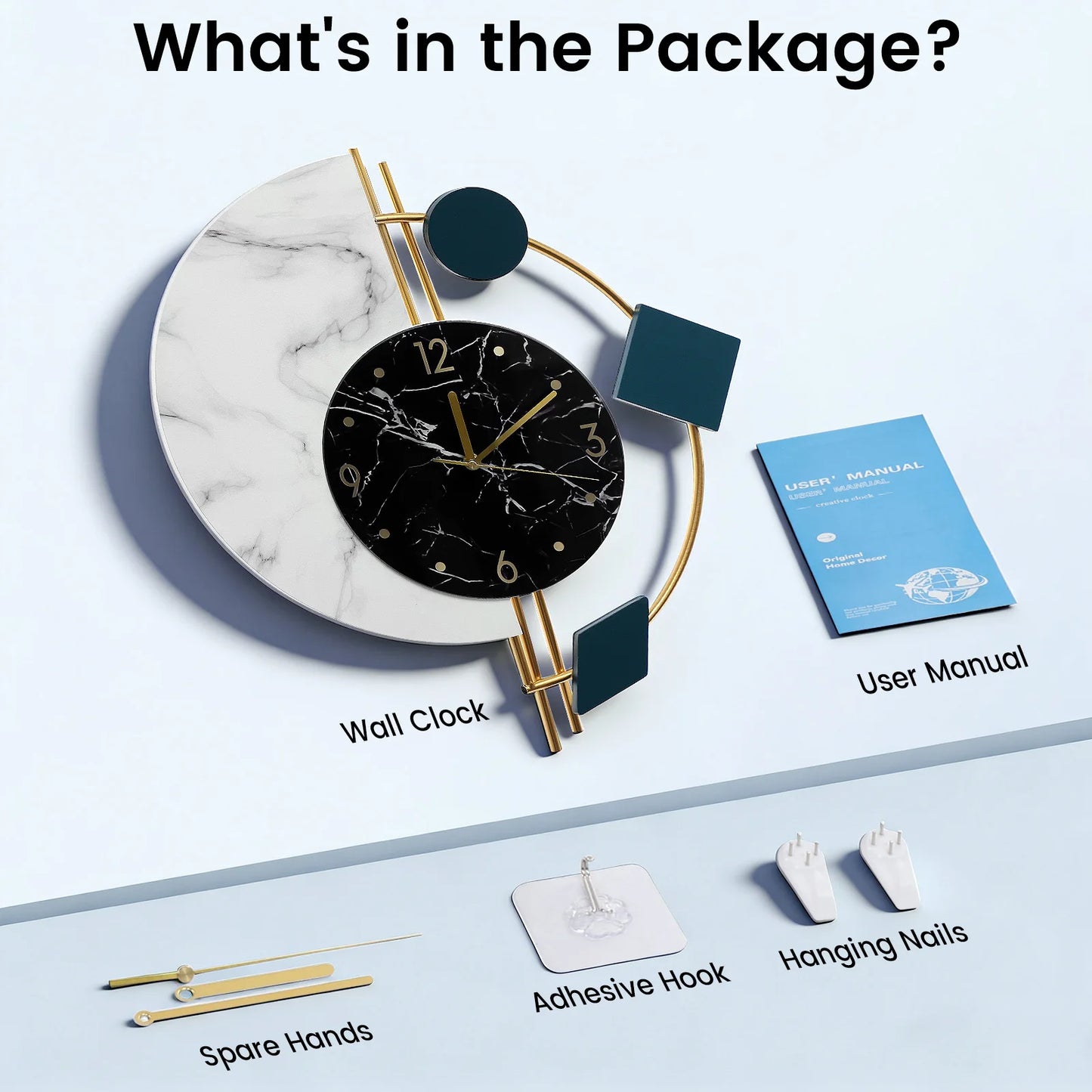 Marble Nordic Wall Clock Silent Sweep Battery Operated