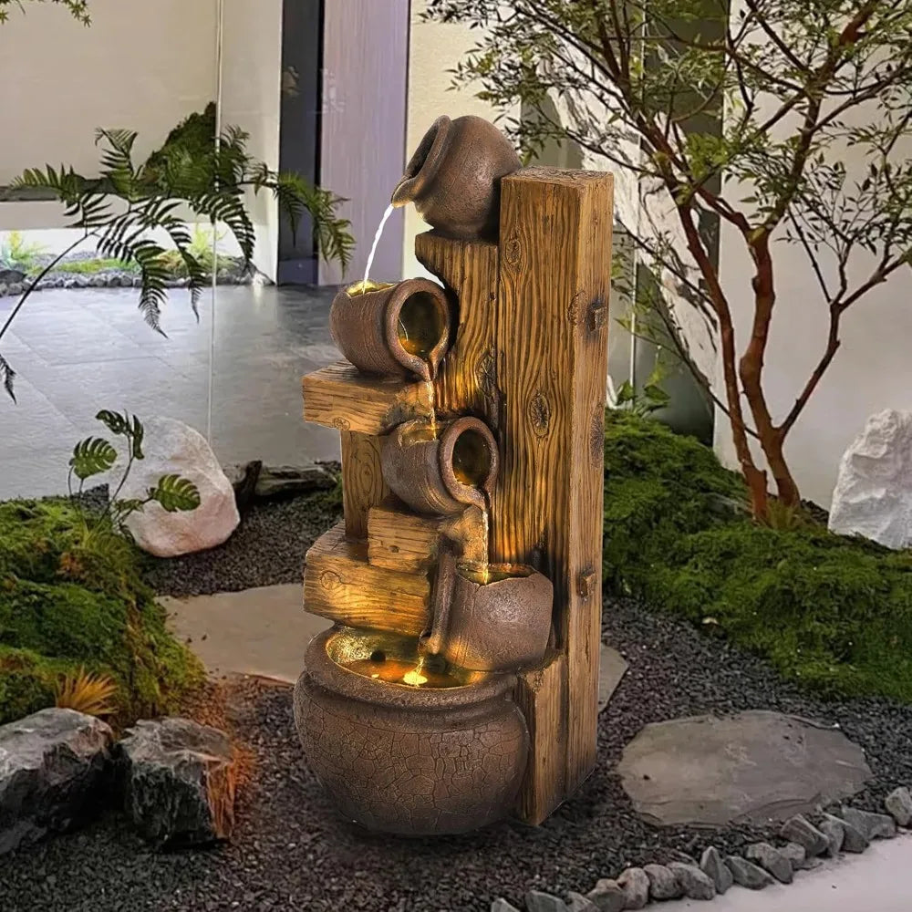 5-Tier Garden Waterfall Fountain Outdoor Resin Floor Standing