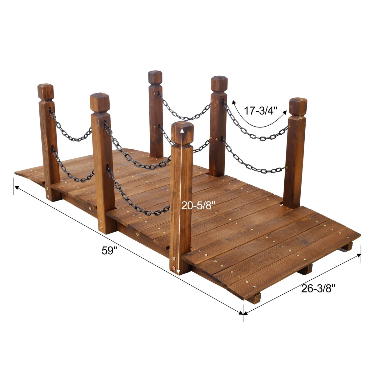 Wooden Garden Footbridge With Chain Railings for Decorative Pond