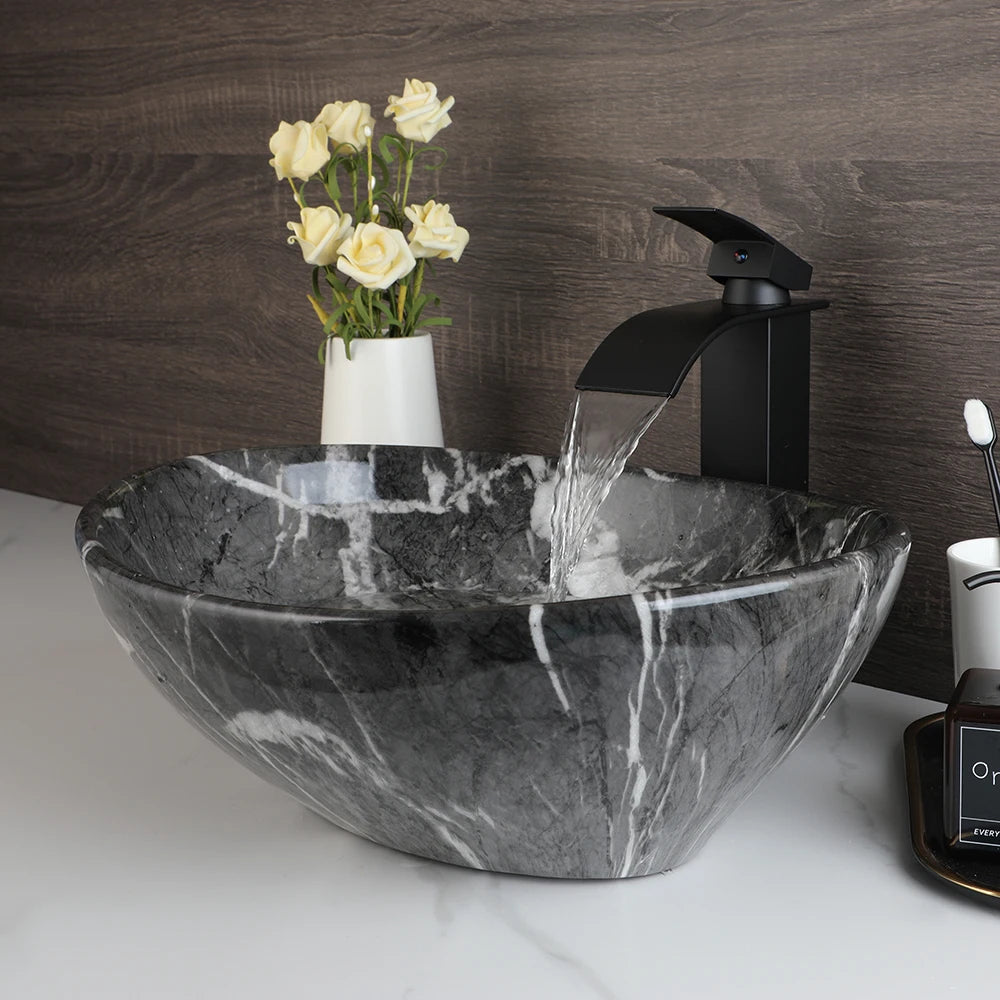 Torayvino Vessel Sink With Faucet Drain Ceramic Oval Bathroom Sink