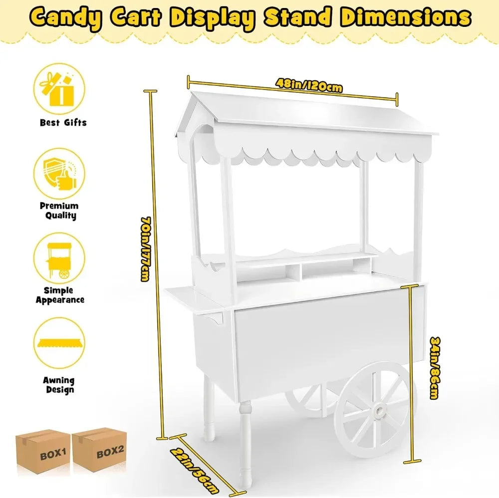 Vintage Solid Wood Candy Cart Dessert Stand With Storage
