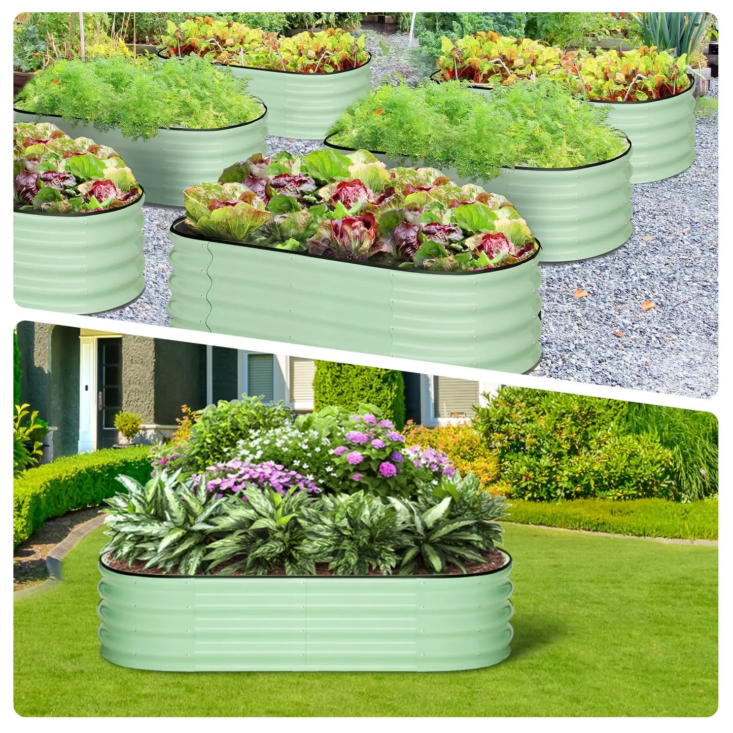 HiMISS 2-Pack Oval Galvanized Steel Raised Garden Beds