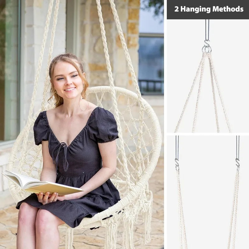 High-concerned Outdoor Hammock-Swing Chair With Pocket Macrame-Cotton Rope-Dyed Deluxe