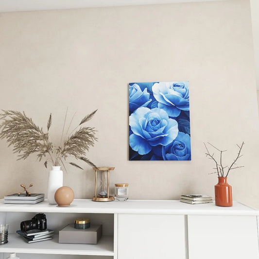 Vibrant Blue Rose Canvas Art Print with Thick Pine Frame and Fine Detail