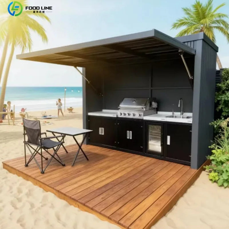 Outdoor Stainless Steel BBQ Pod With Sink And Fridge