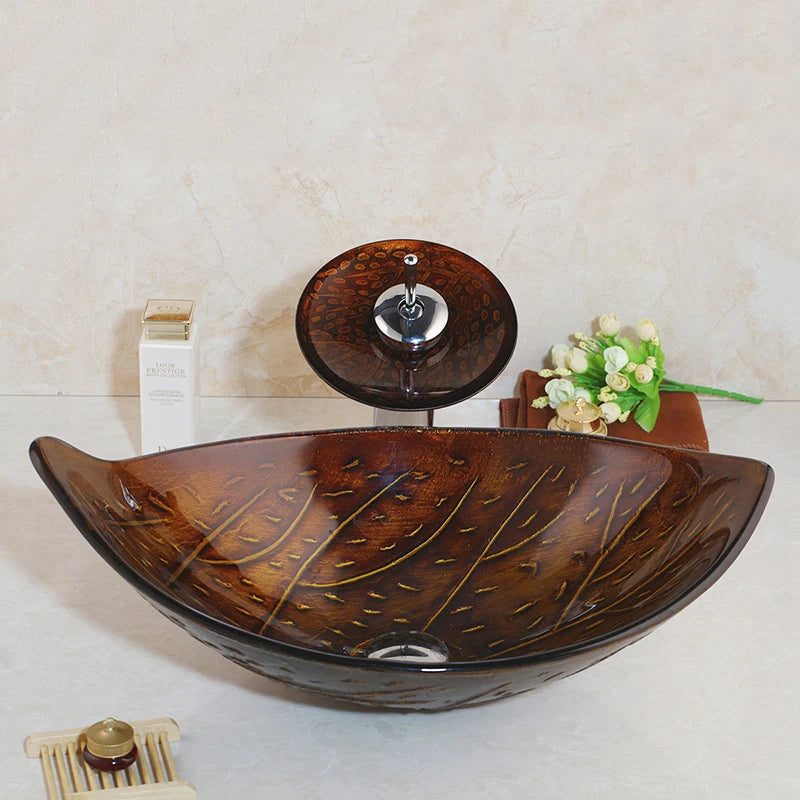 Yanksmart Leaf Style Basin Faucet Set With Tempered Glass