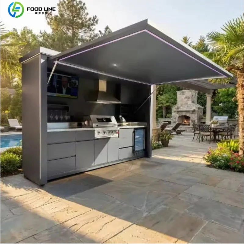 Outdoor Stainless Steel BBQ Pod With Sink And Fridge