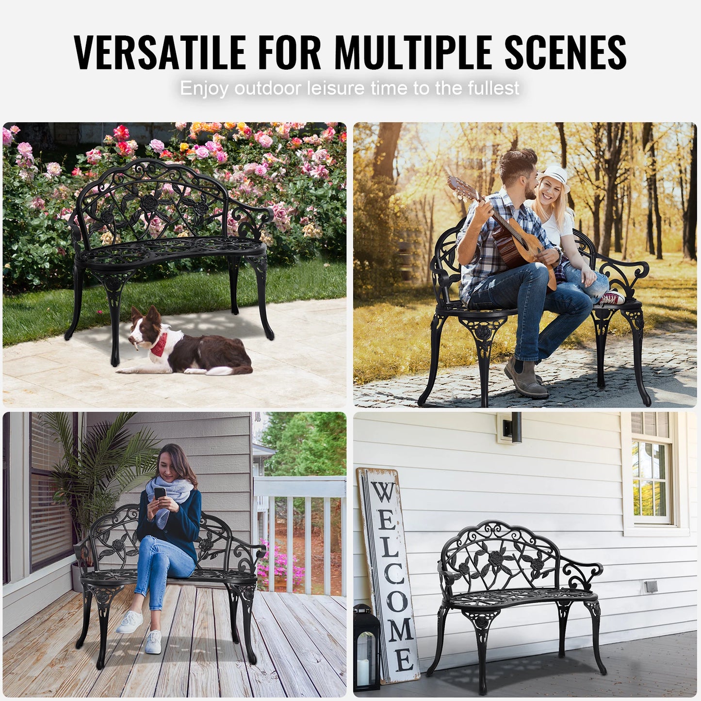 SucceBuy Outdoor Bench Wood And Metal Garden Seat 480 Lb Capacity