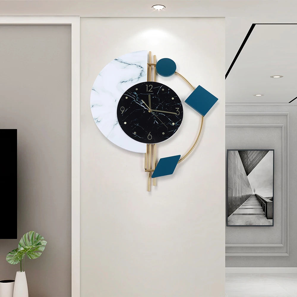 Combination Silent Wall Clock Semicircle Marble Quartz