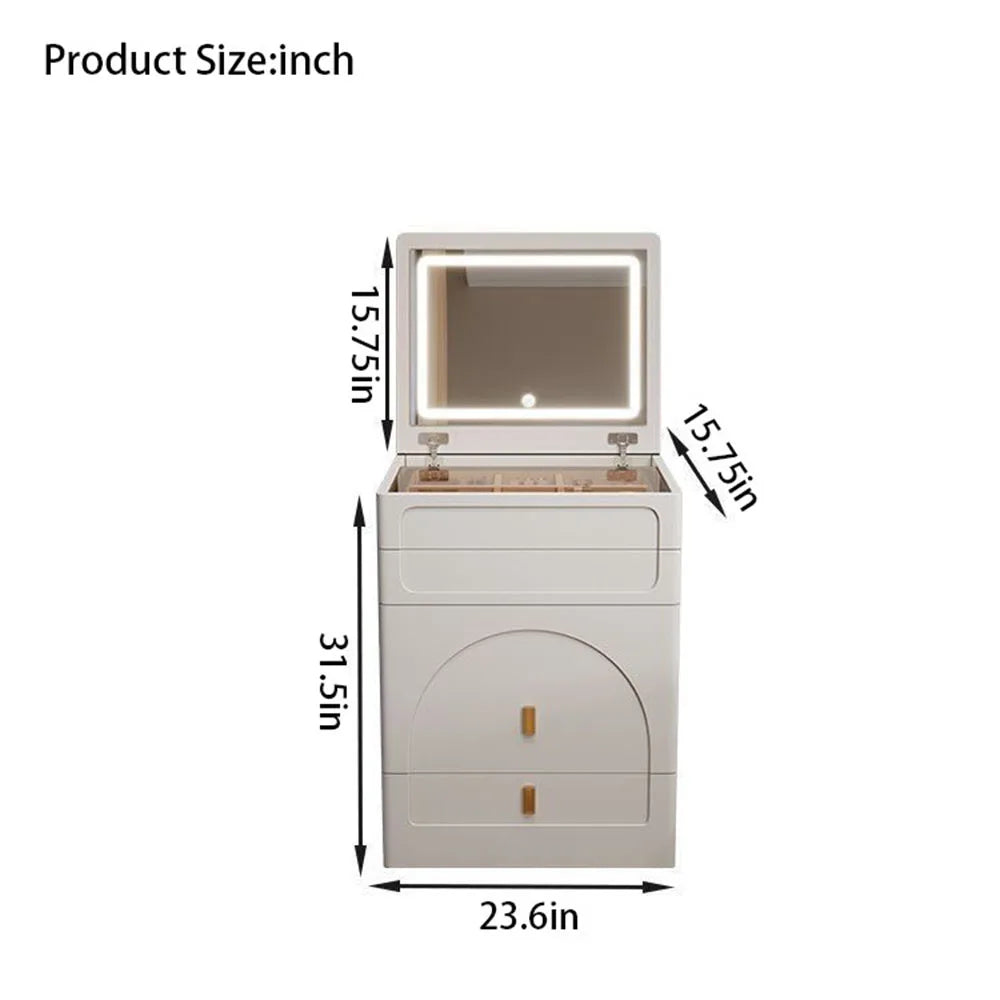 Modern Minimalist Dressing Table with Storage Chair and Stylish Nordic Mirror