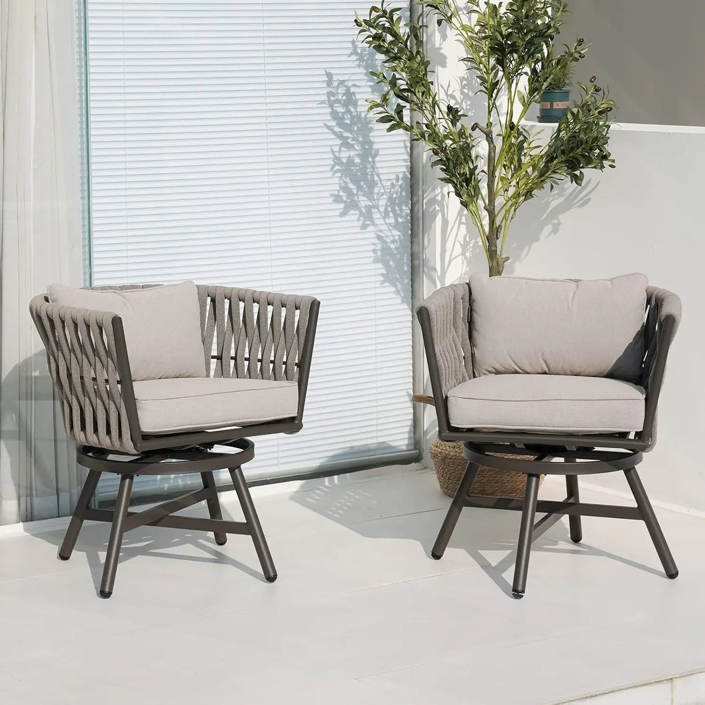 Grand Patio Swivel Rope Wicker Chairs Set Of 2 Outdoor