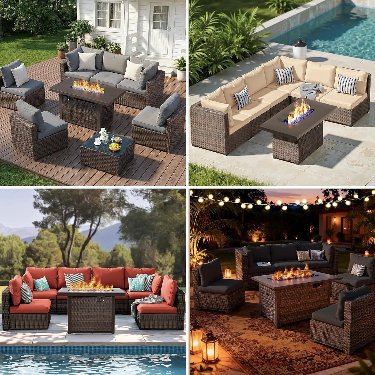XIAOLANG Outdoor Patio Sectional Sofa Set With Fire Pit