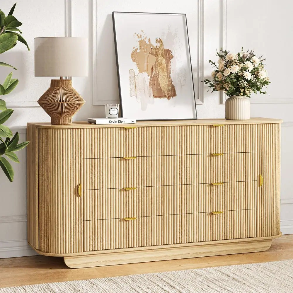 Tambour Dresser Eight-Drawer Chest With Sliding Doors