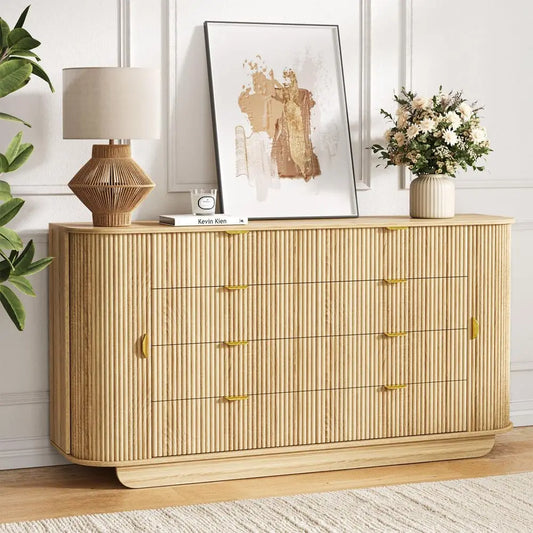 Tambour Dresser Eight-Drawer Chest With Sliding Doors
