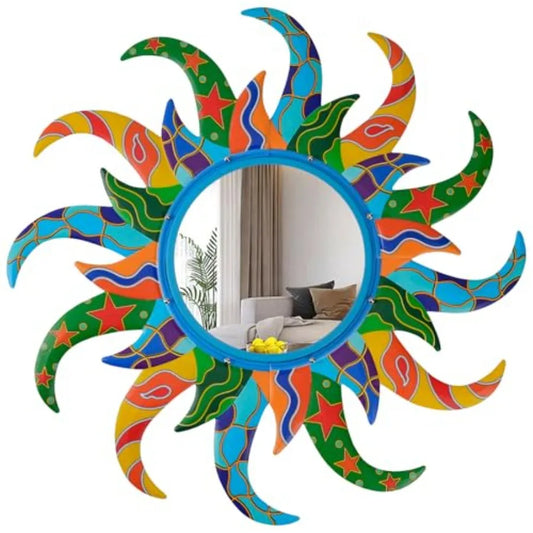 Sunburst Boho Wall Mirror With Metal Frame