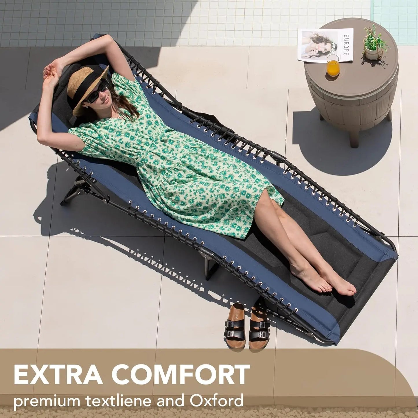 4 Fold Padded Portable Folding Outdoor Chaise Lounge Recliner
