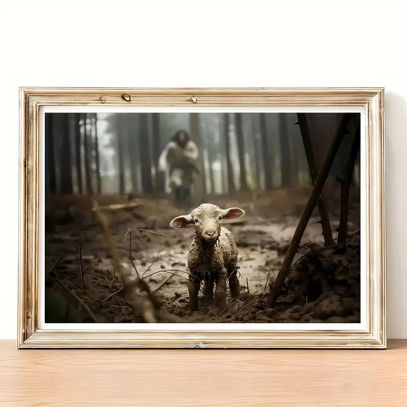 Wooden Frame Christ Will Save The Lamb Canvas Mural for Home Decoration