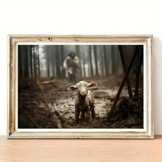 Wooden Frame Christ Will Save The Lamb Canvas Mural for Home Decoration