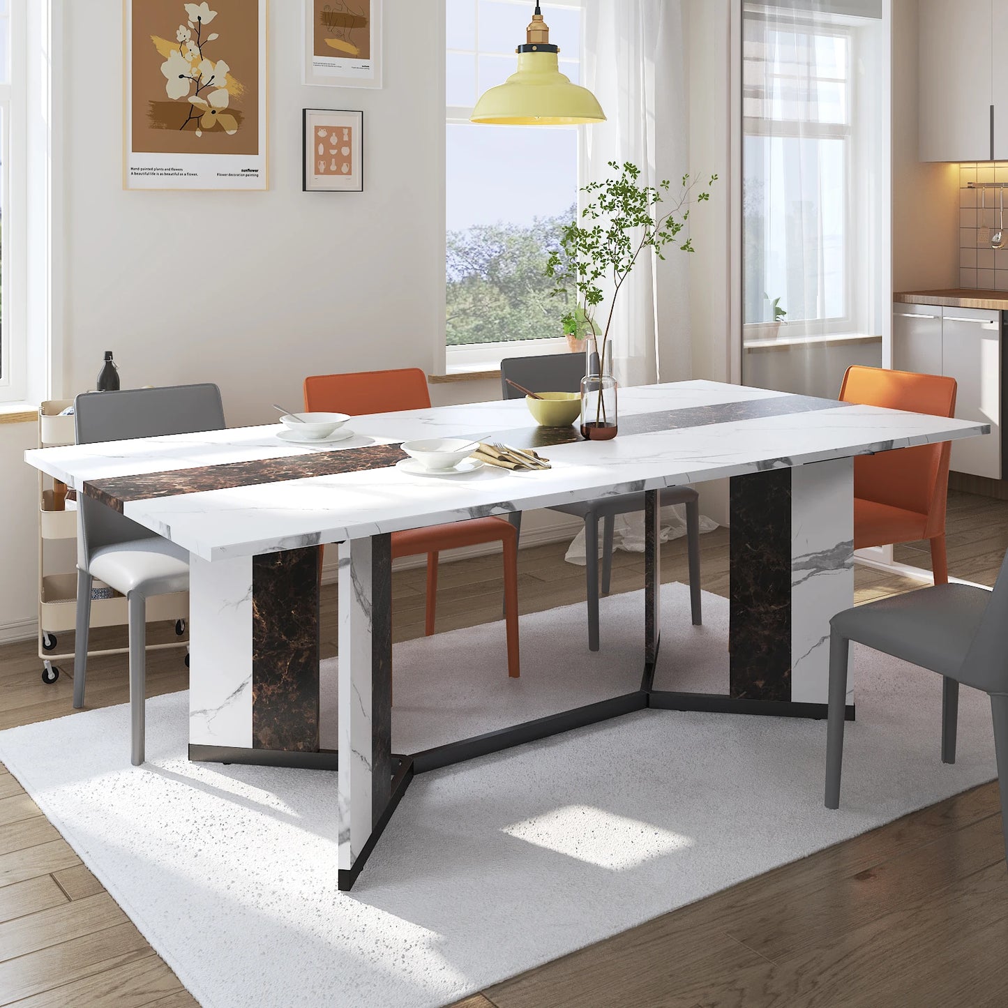 QiaoShiRen Modern Rectangular Dining Table For Eight