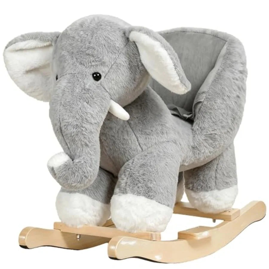 Wooden Rocking Horse for Toddlers with Plush Elephant Music