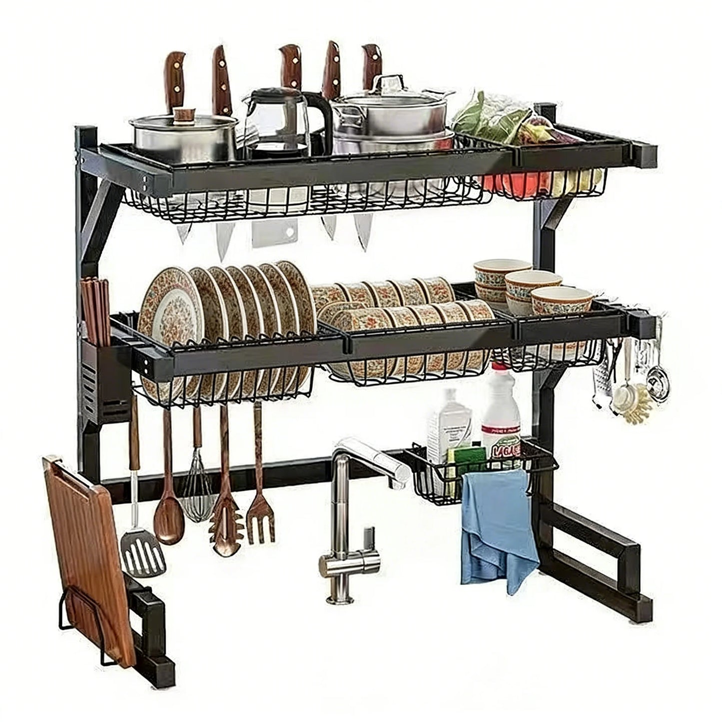 Over Sink Dish Drying Rack With Adjustable Shelves