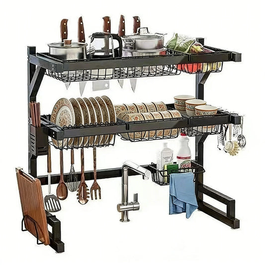 Over Sink Dish Drying Rack With Adjustable Shelves