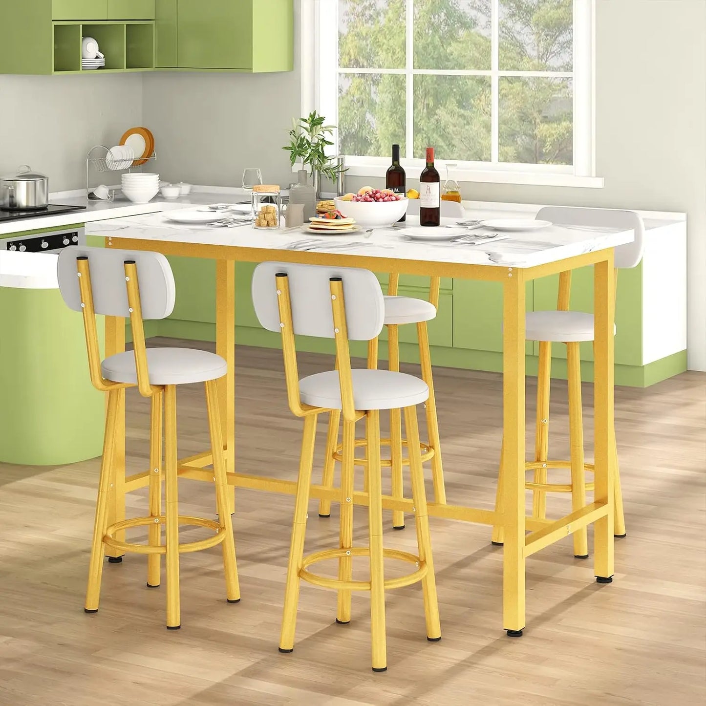 Dining Table Set 43.3 Inch Rectangle Bistro Dining Set with Backrest Stools