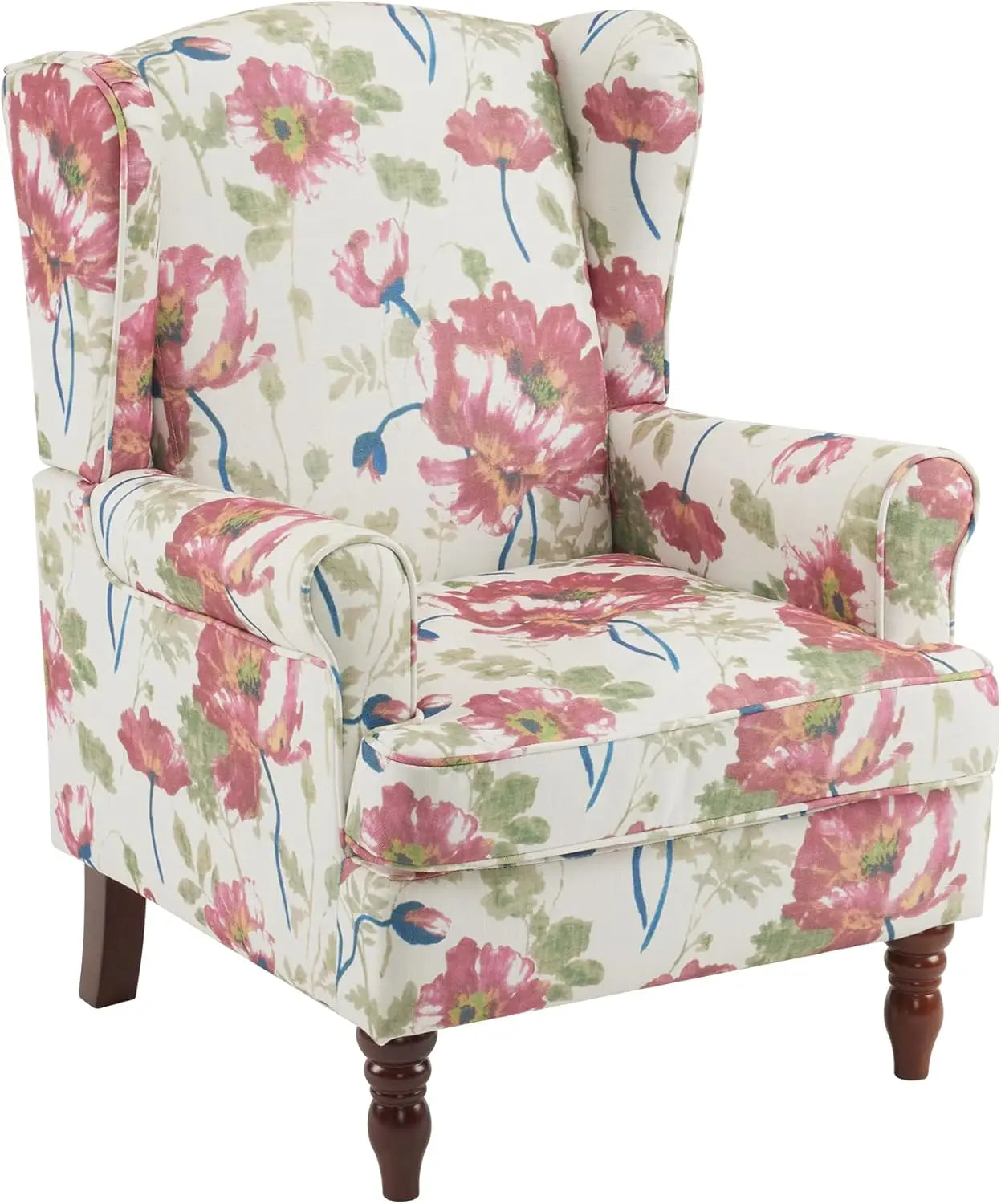 Floral Accent Chair High Back Upholstered Armchair Living Room