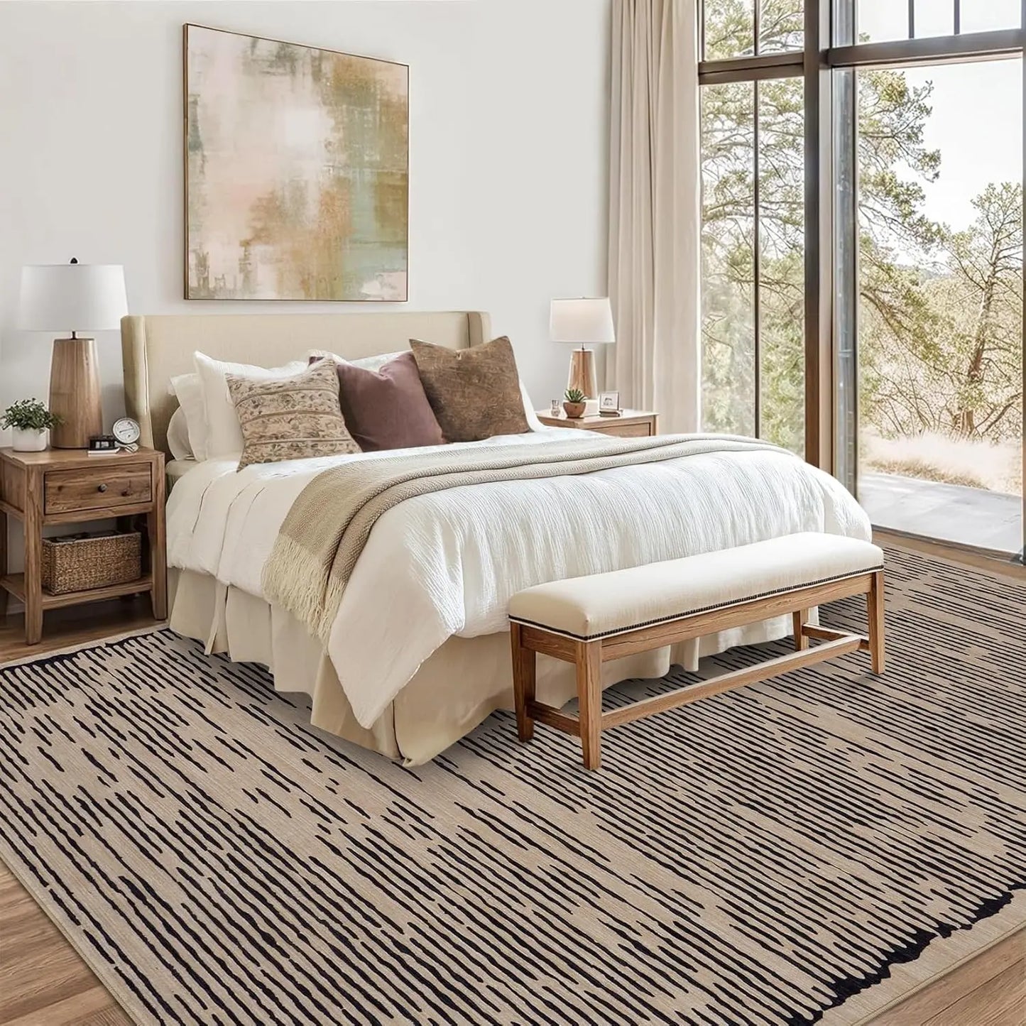 HiMIS Living Room Rug Washable Stripe Non Slip Modern