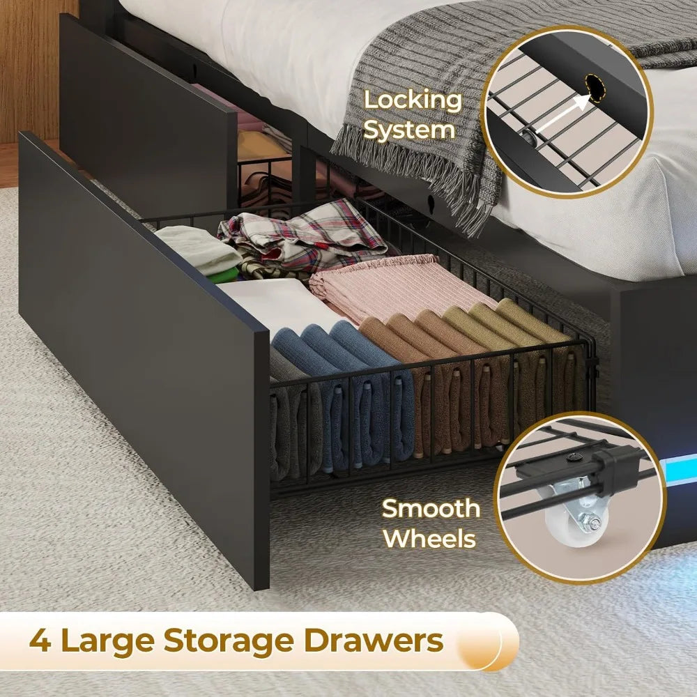 Bed Frame With Bookcase Headboard And Charging Station