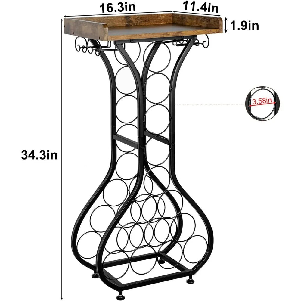 XIUWO Freestanding Wood Wine Rack With Glass Holder