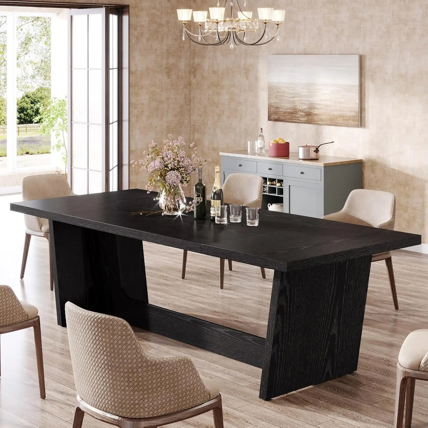 Little Tree Farmhouse Rectangular Dining Table With Pedestal