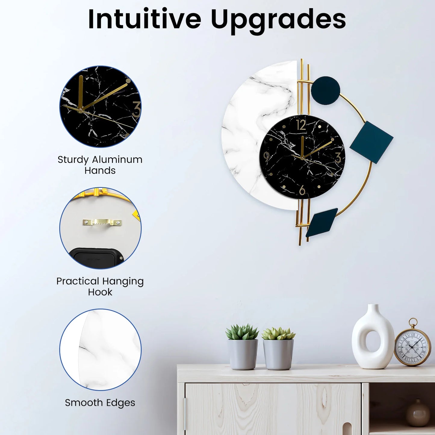 Marble Nordic Wall Clock Silent Sweep Battery Operated